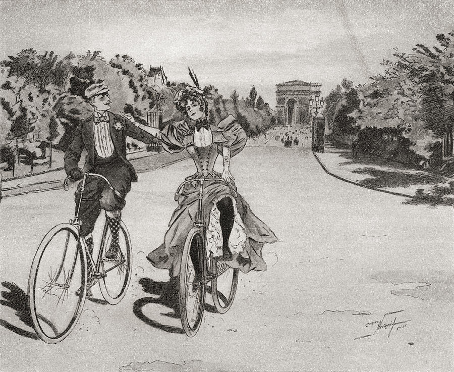 Bicycle Drawing - Cyclists On The Way To The Bois Du by Vintage Design Pics