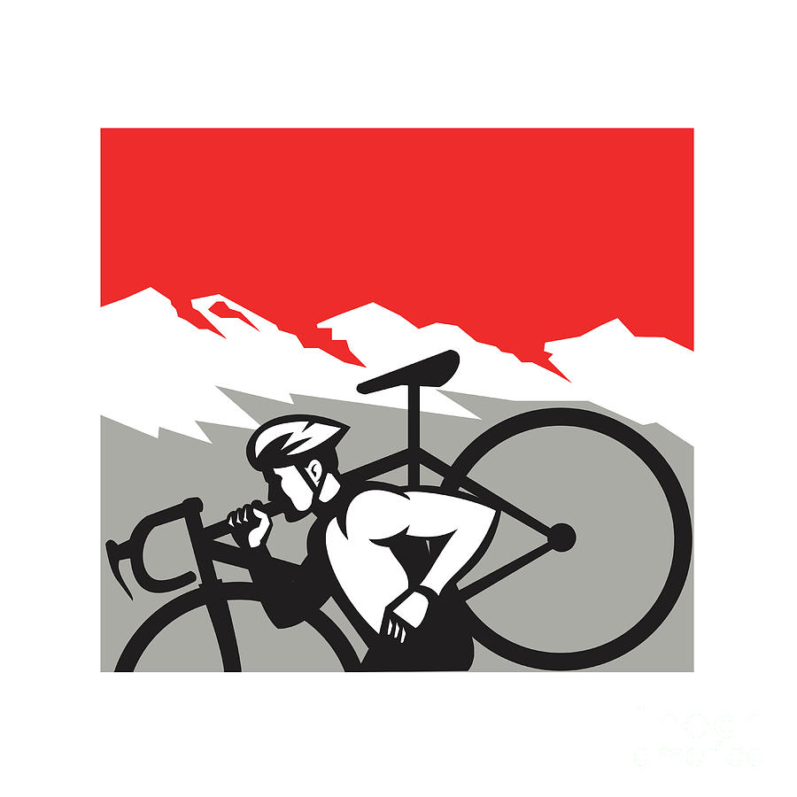 Bicycle Digital Art - Cyclocross Athlete Running Carrying Bike Alps Retro by Aloysius Patrimonio
