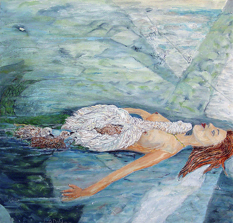 Fantasy Painting - Cygnets Penn and Mermaid by Laurence Dahlmer
