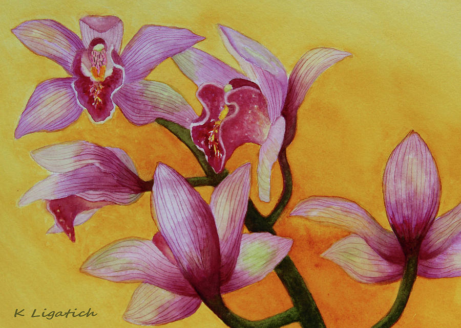 Cymbidium Orchids Painting by Kerri Ligatich