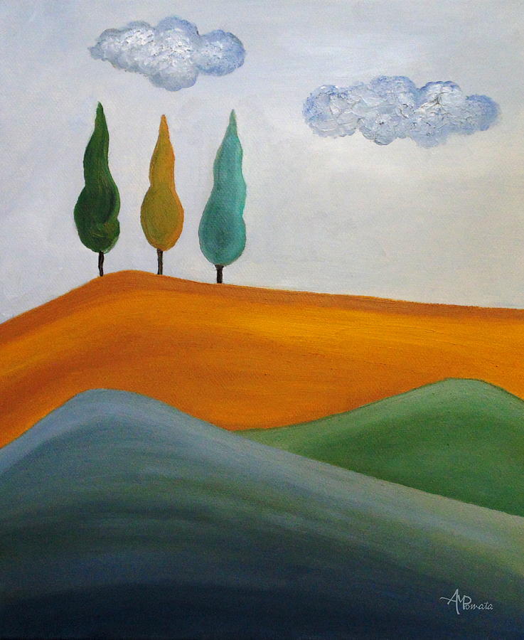 Landscape Painting - Cypress A Thrice by Angeles M Pomata