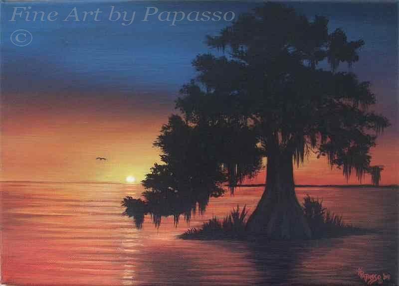 Sunset Painting - Cypress Sunset by Kathie Papasso