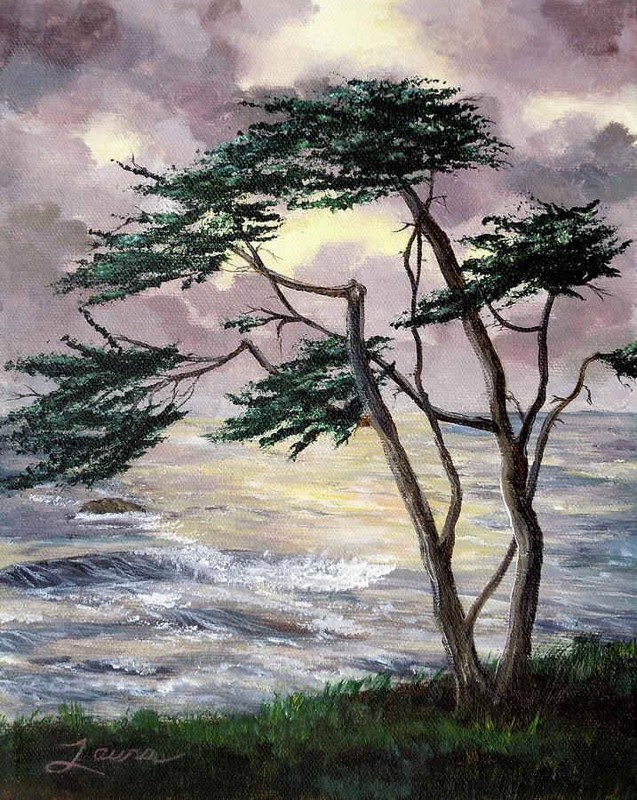 Cypress Tree Just Before the Rain Painting by Laura Iverson