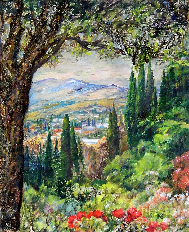 Realism Painting - Cypresses. by Maya Bukhina