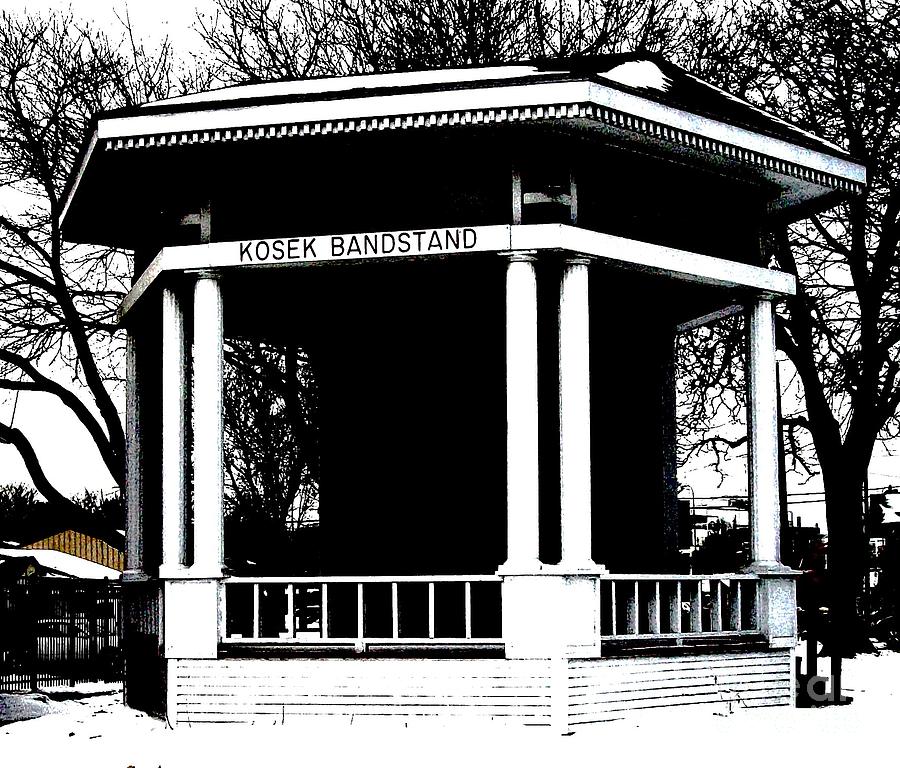 Black And White Photograph - Czech Village Bandstand by Marsha Heiken