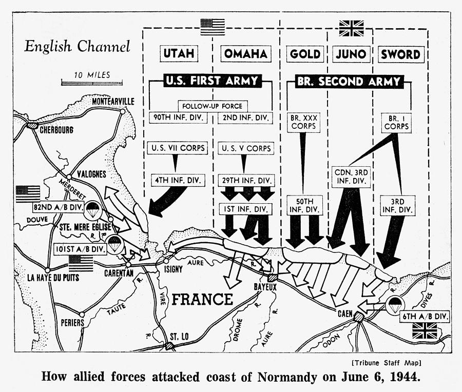 Flag Photograph - D-day, Map Detailing Allies Invasion by Everett