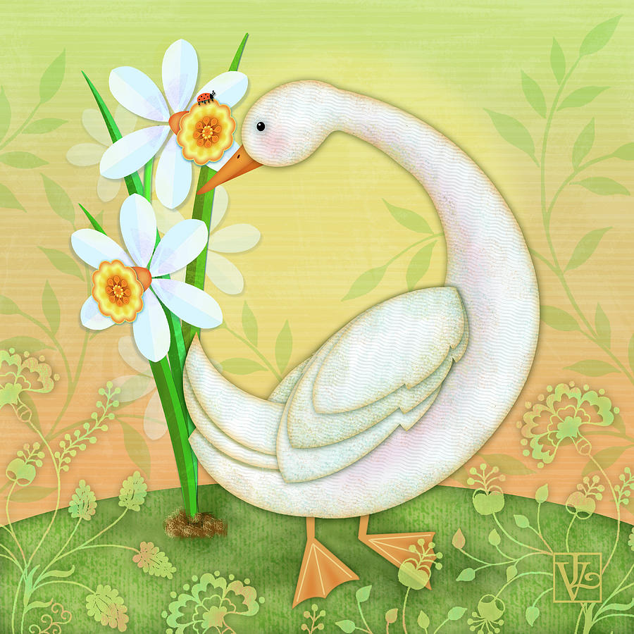 D is for Duck and Daffodils Digital Art by Valerie Drake Lesiak