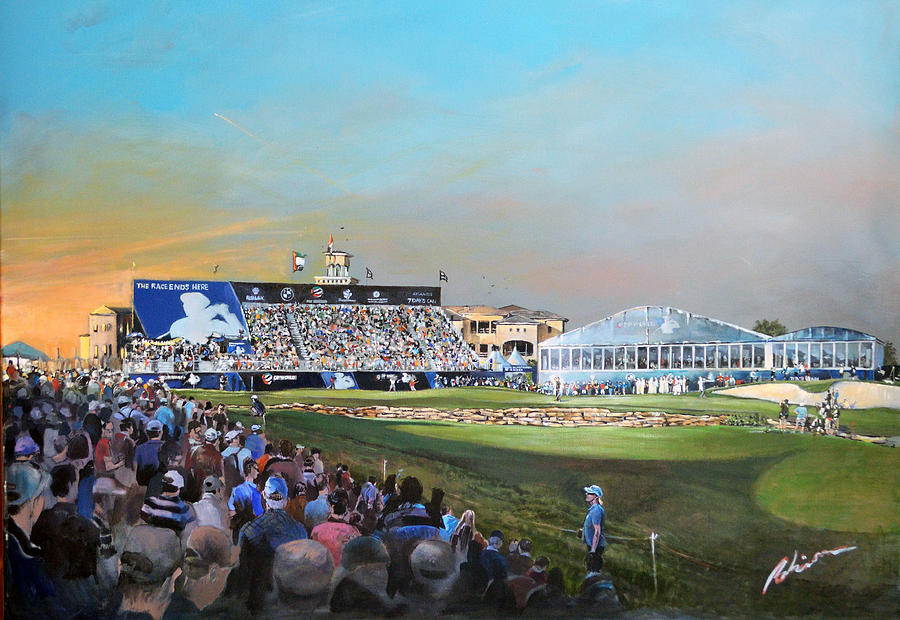 Race To Dubai Painting - D P World Tour Championship 2013 by Mark Robinson Race To Dubai Painting - D P World Tour Championship 2013 by Mark Robinson