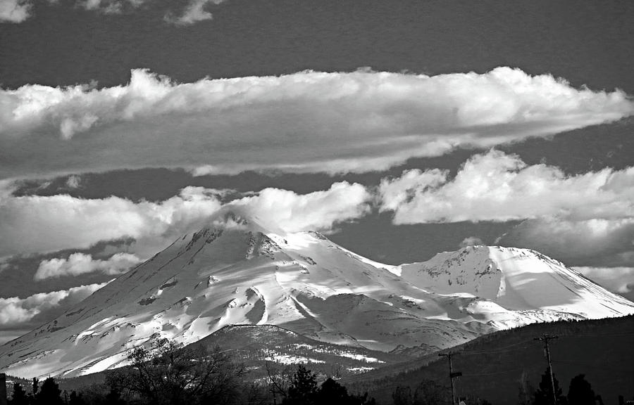 D2M6108-BW Mt Shasta and Shastina Crater Photograph by Ed Cooper Photography