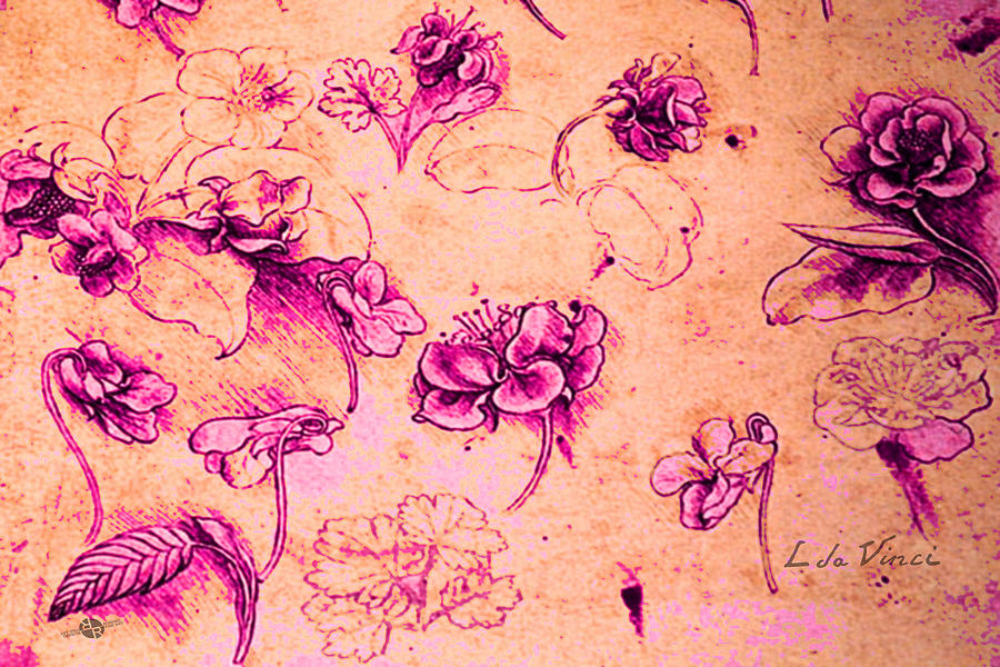 Da Vinci Flower Study Pink And Orange By Da Vinci Painting by Tony Rubino