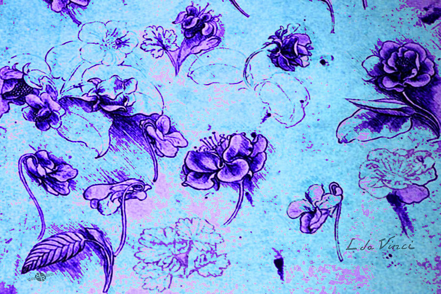 Da Vinci Flower Study Purple And Blue By Da Vinci Painting by Tony Rubino
