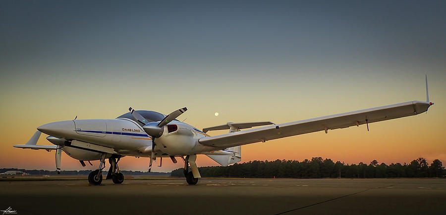 Morning Photograph - DA42 on a Super Moon Morning by Phil And Karen Rispin