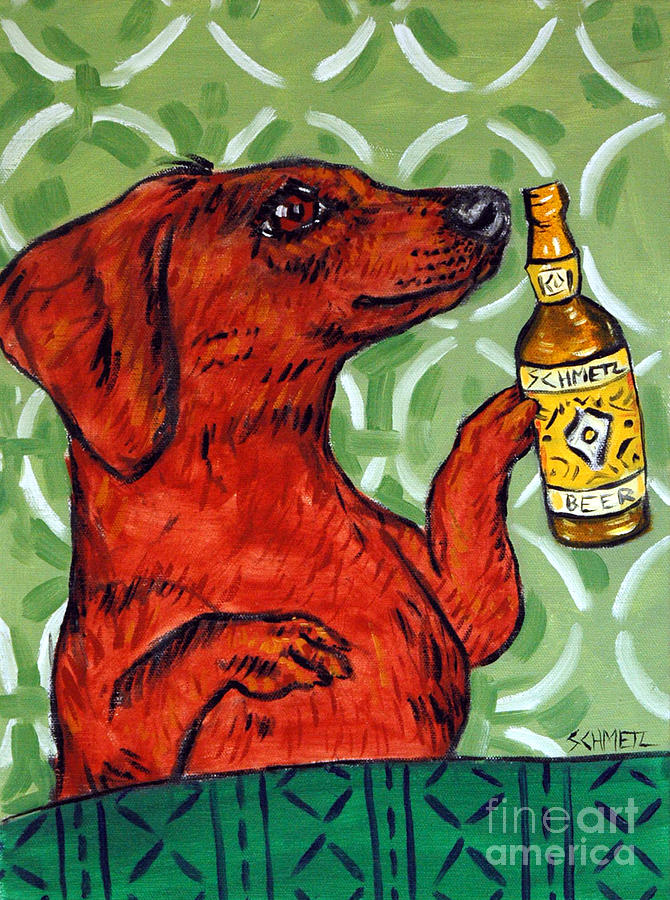 Beer Painting - Dachshund at the Bar by Jay  Schmetz