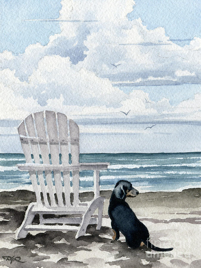 Dachshund Painting - Dachshund by the beach  by David Rogers