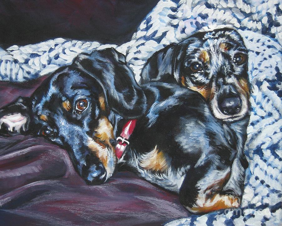 Dachshund couple Painting by Lee Ann Shepard