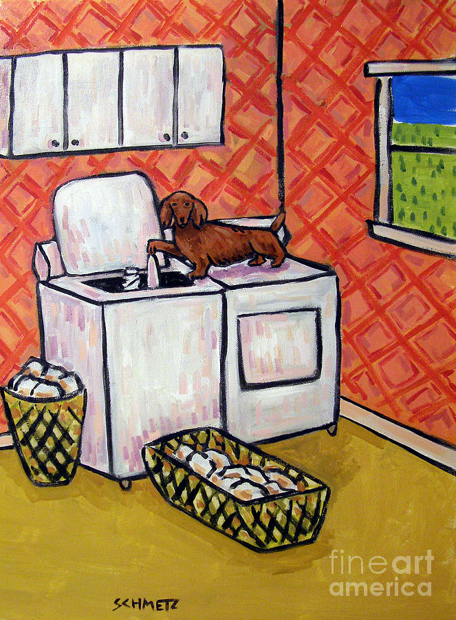 Dachshund Painting - Dachshund Doing the Laundry by Jay  Schmetz