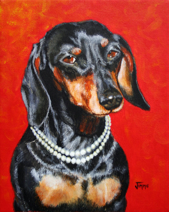 Dachshund in Pearls Painting by Jimmie Bartlett