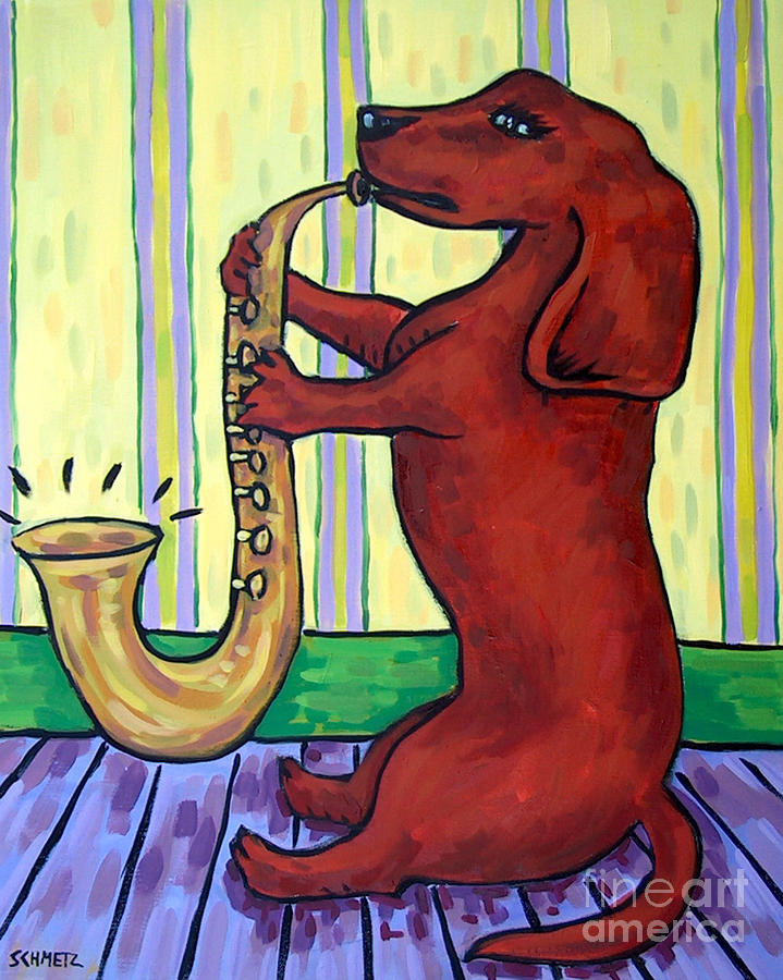 Dachshund Painting - Dachshund Playing The Saxophone by Jay  Schmetz