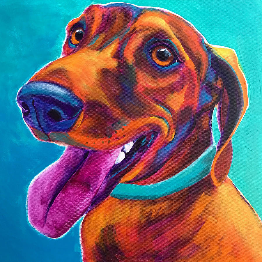 Dog Painting - Dachshund - Turquoise by Dawg Painter