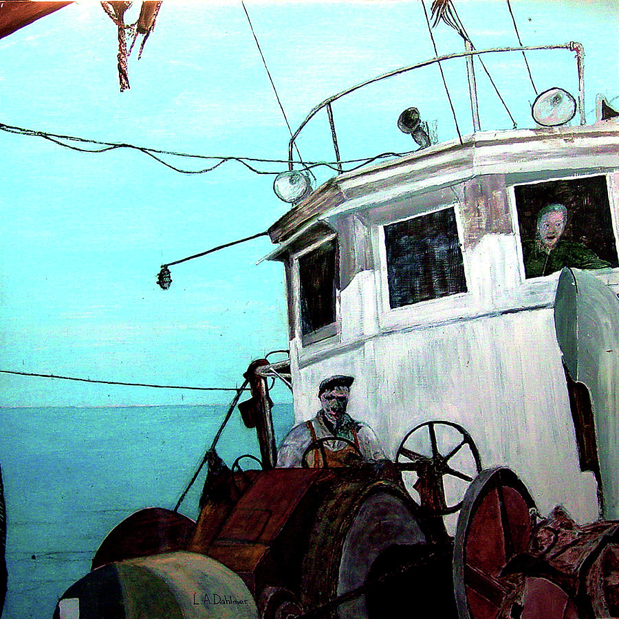 Dad in the Superior's wheelhouse Painting by Laurence Dahlmer - Pixels