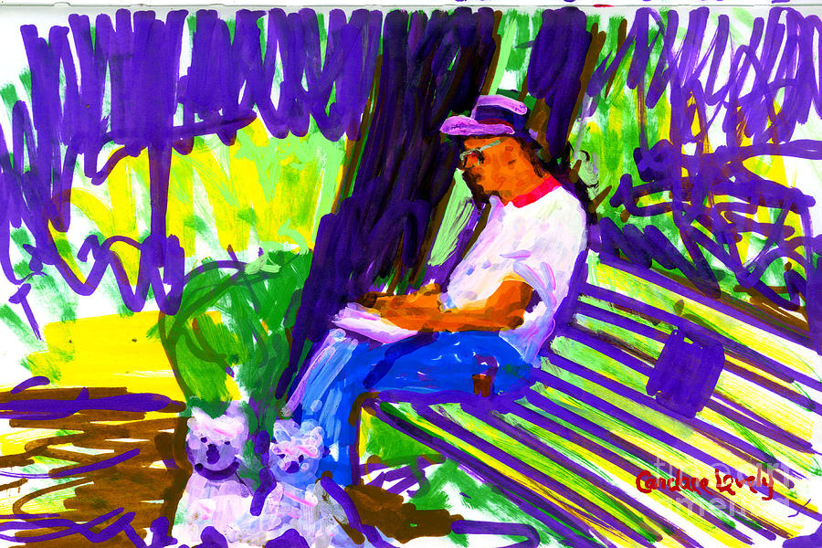 Dad Sketching with Mac and Ham Painting by Candace Lovely