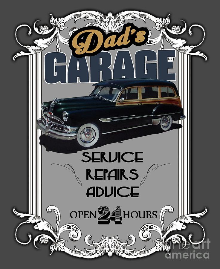 Vintage Digital Art - Dads Garage with Pontiac by Paul Kuras