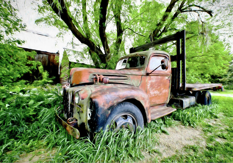 Landscape Photograph - Dads Old Flatbed Truck. by James Steele