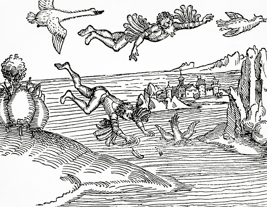 Greek Drawing - Daedalus and Icarus by German School