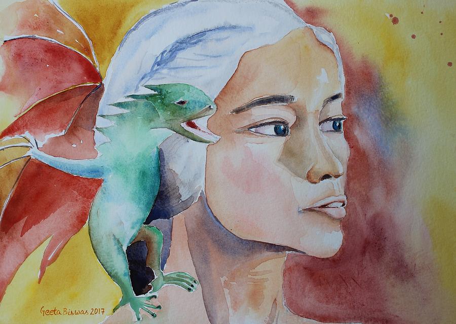 Emilia Clarke Painting - Daenerys Targaryen Born Dragon  by Geeta Yerra
