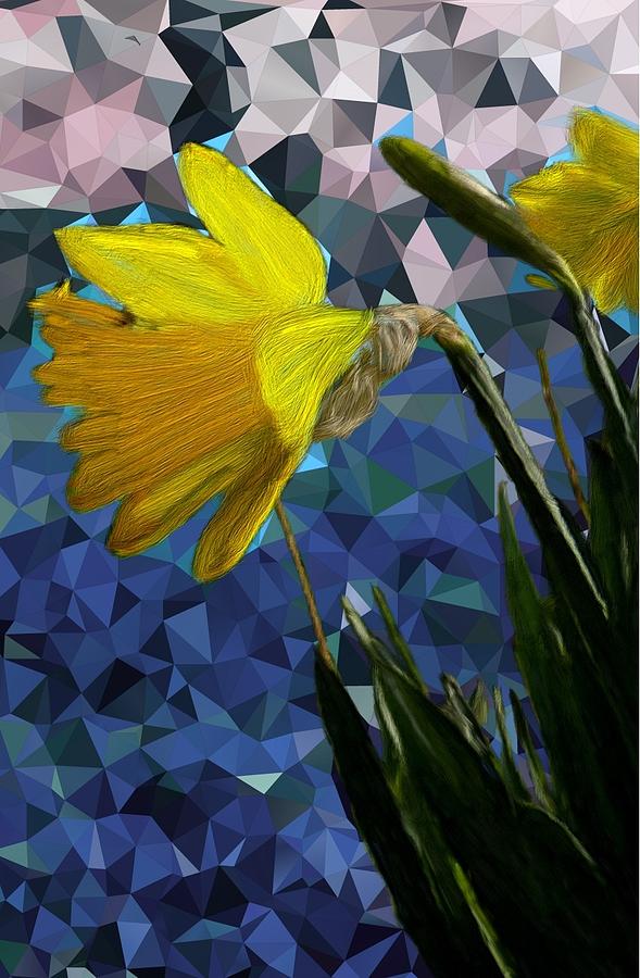 Abstract Painting - Daffodil on Abstract Blue  by Bruce Nutting