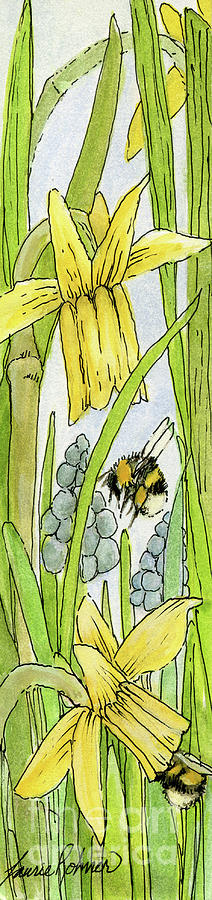 Daffodils and Bees Painting by Laurie Rohner