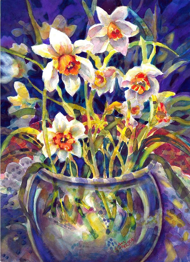 Daffodils and Lace Painting by Ann Nicholson
