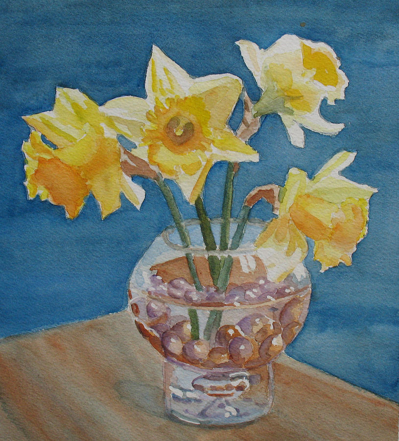 Daffodils and Marbles Painting by Jenny Armitage