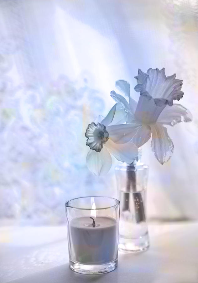 Daffodils and the Candle v2 Photograph by Alex Art