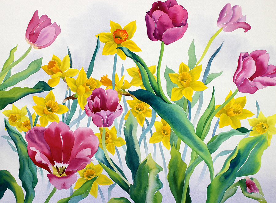 Tulip Painting - Daffodils and Tulips by Christopher Ryland