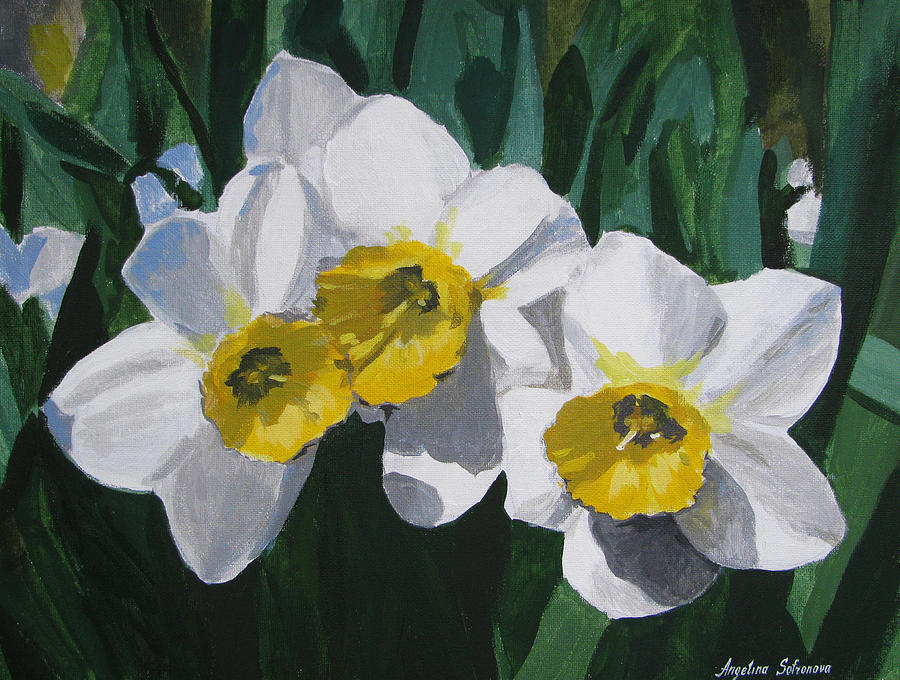 Spring Painting - Daffodils by Angelina Sofronova