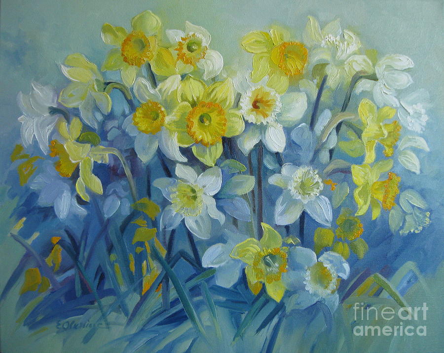 Daffodils dance Painting by Elena Oleniuc