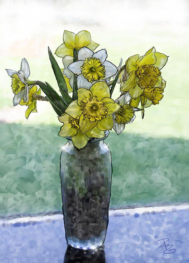 Daffodils in a vase Digital Art by Debra Baldwin