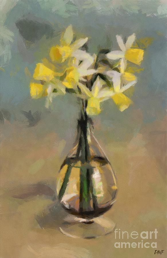 Daffodils in Glass Vase Painting by Dragica Micki Fortuna