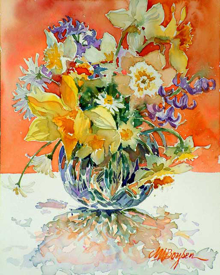 Floral Arrangements Painting - Daffs and Daisies by Maryann Boysen
