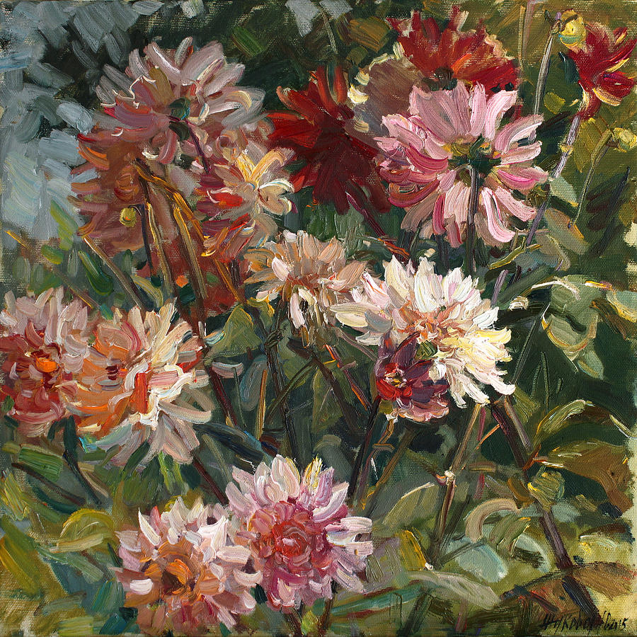 Flower Painting - Dahlias by Juliya Zhukova