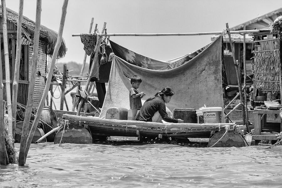 Black And White Photograph - Daily LIfe on the Tonle Sap by Georgia Clare