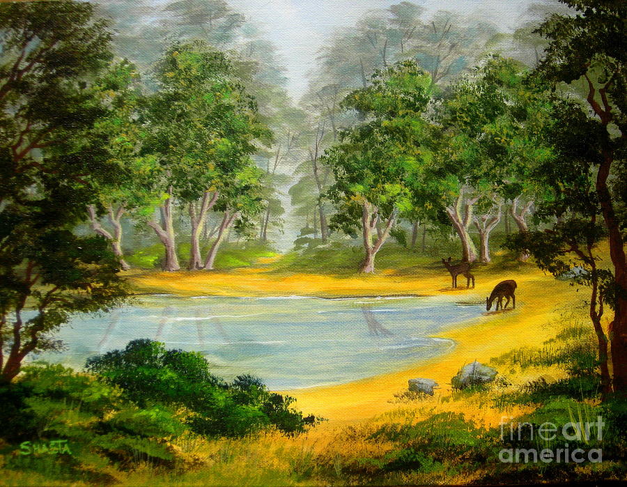Wildlife Painting - Daily  Visit by Shasta Eone