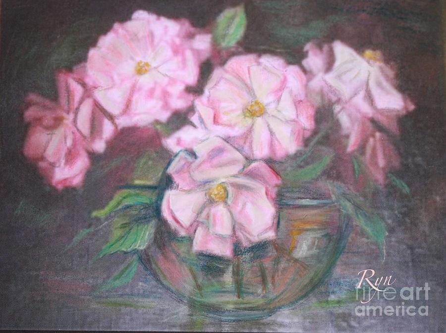 Dainty Pink Rose in Glass Bowl Painting by Ryn Shell