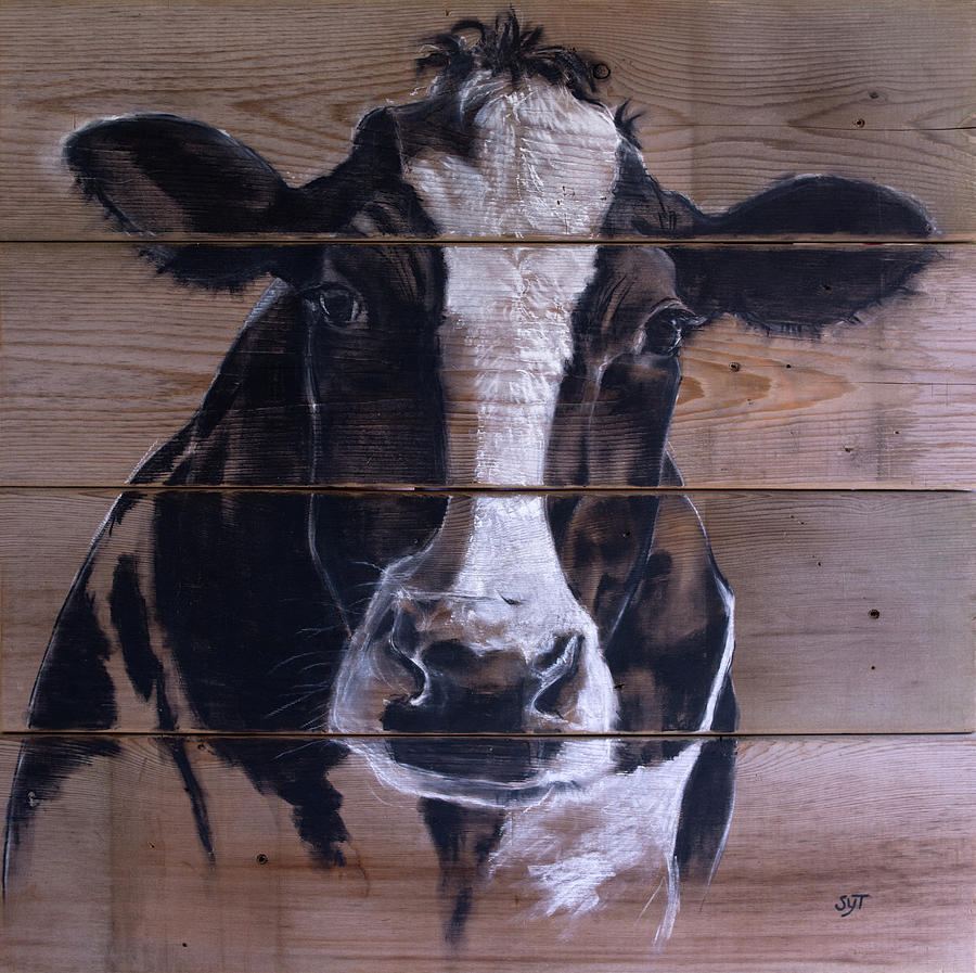 Dairy Cow on wood Painting by Shaila Yovan Tenorio