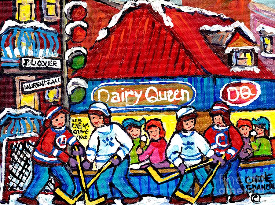 Dairy Queen Lasalle Ice Cream Parlor Winter Hockey Scene Montreal Canadian Artist Carole Spandau     Painting by Carole Spandau