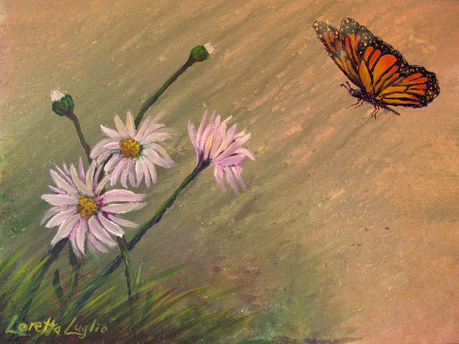Daisies and Butterfly Painting by Loretta Luglio
