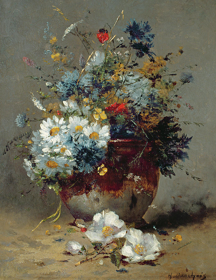 Daisies and Cornflowers Painting by Eugene Henri Cauchois