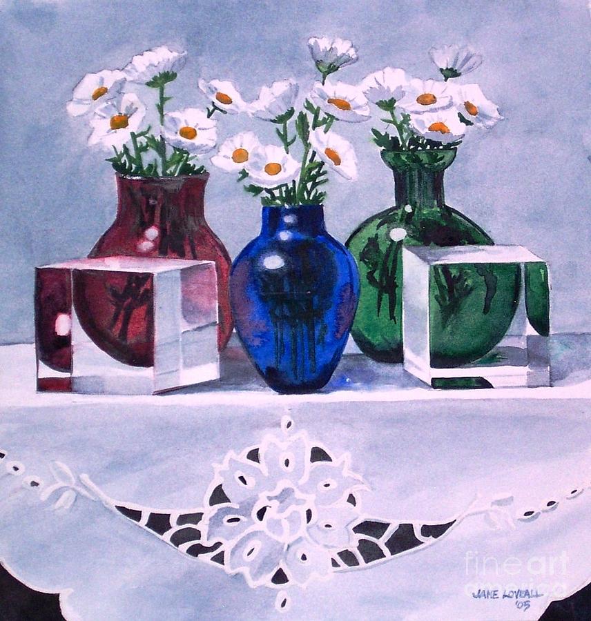 Daisies and Cubes Painting by Jane Loveall