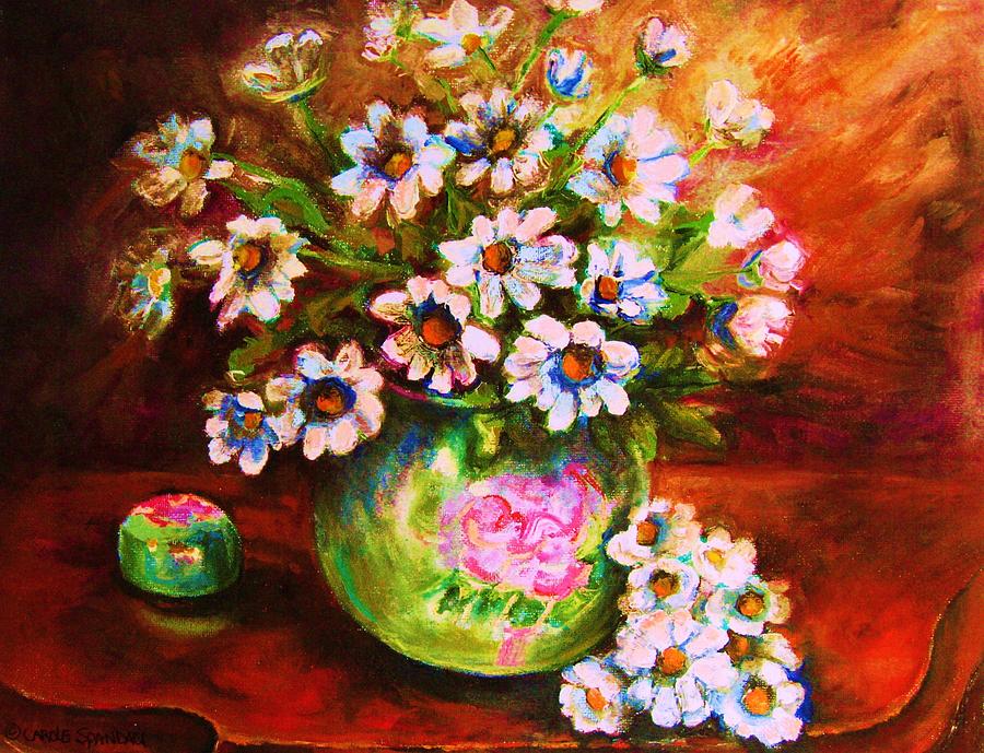 Daisies And Ginger Jar Painting by Carole Spandau